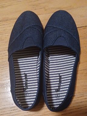 Classic Women's Navy Dark Denim Blue Slip-On Canvas Flats